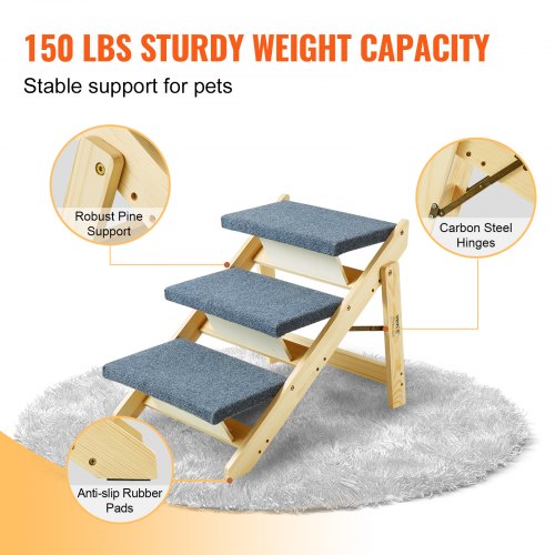 Wooden Pet Steps Convertible 2in1 Dog Staircase Ramp for Access to Beds