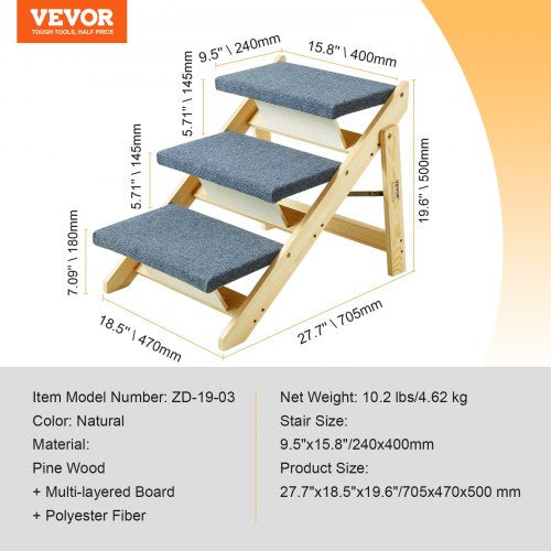 Wooden Pet Steps Convertible 2in1 Dog Staircase Ramp for Access to Beds