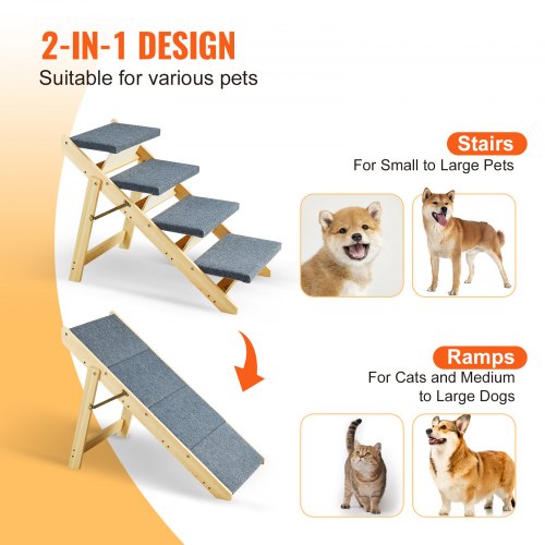Wooden Pet Steps and Ramp Combo 2in1 Design Foldable Access for Beds