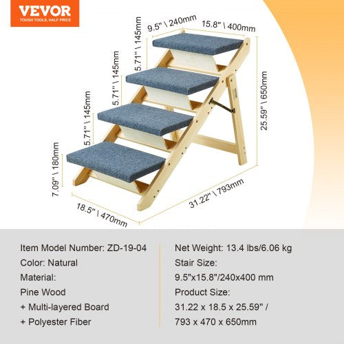 Wooden Pet Steps and Ramp Combo 2in1 Design Foldable Access for Beds