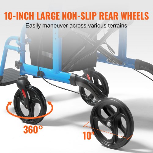 2 in 1 Rollator Walker Transport Chair for Seniors Folding Rolling Walker