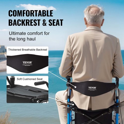2 in 1 Rollator Walker Transport Chair for Seniors Folding Rolling Walker