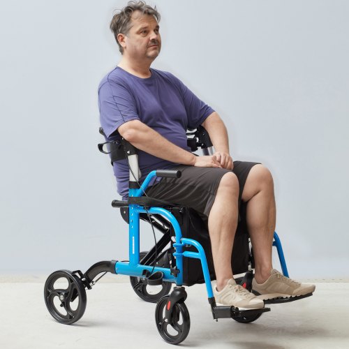 2 in 1 Rollator Walker Transport Chair for Seniors Folding Rolling Walker
