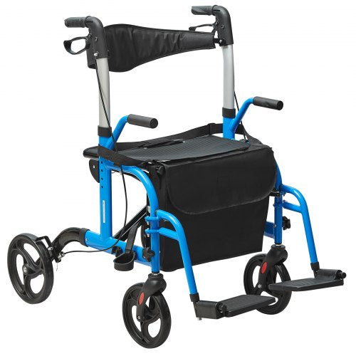 2 in 1 Rollator Walker Transport Chair for Seniors Folding Rolling Walker