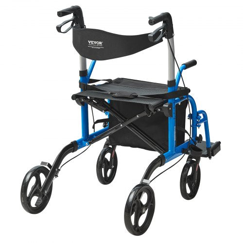 2 in 1 Rollator Walker Transport Chair for Seniors Folding Rolling Walker
