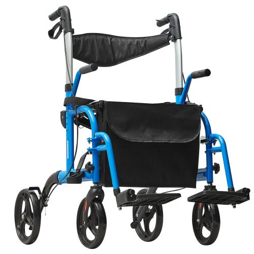 2 in 1 Rollator Walker Transport Chair for Seniors Folding Rolling Walker
