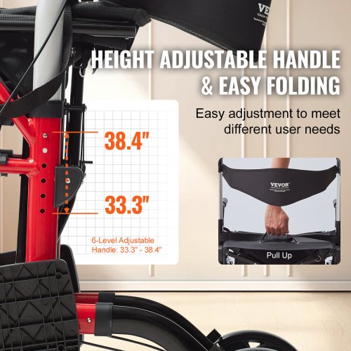 2 in 1 Rollator Walker Transport Chair for Seniors Folding Rolling Walker
