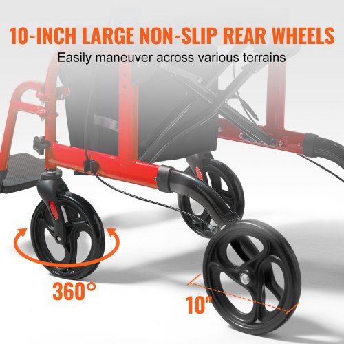 2 in 1 Rollator Walker Transport Chair for Seniors Folding Rolling Walker