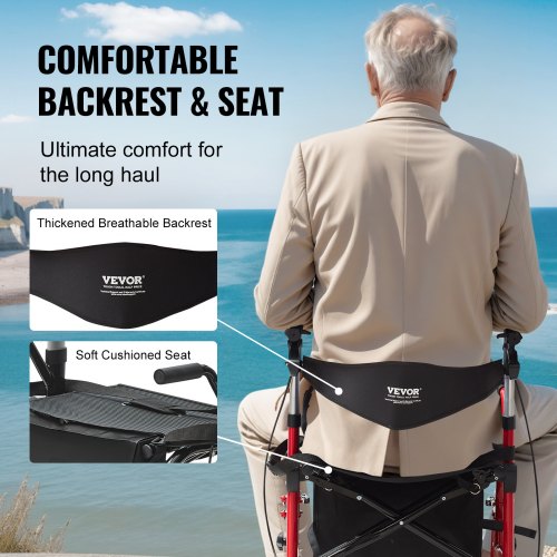 2 in 1 Rollator Walker Transport Chair for Seniors Folding Rolling Walker