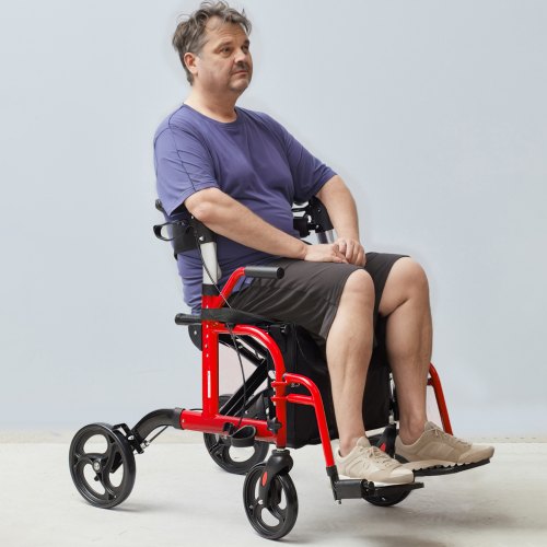 2 in 1 Rollator Walker Transport Chair for Seniors Folding Rolling Walker