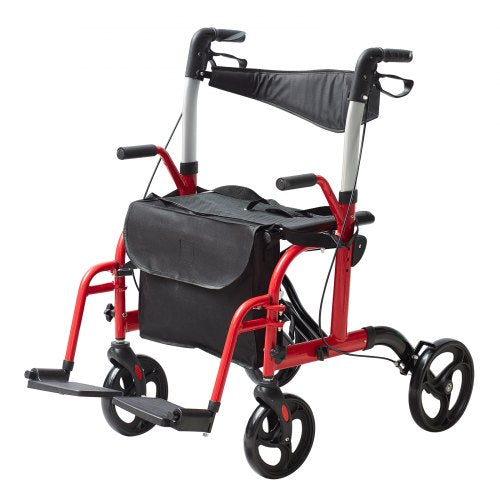2 in 1 Rollator Walker Transport Chair for Seniors Folding Rolling Walker