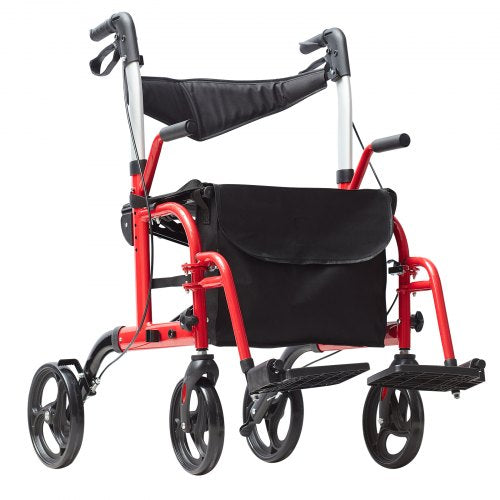 2 in 1 Rollator Walker Transport Chair for Seniors Folding Rolling Walker