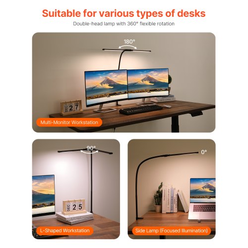 LED Desk Lamp with Clamp Double Head Architect Desk Lamp for Home Office