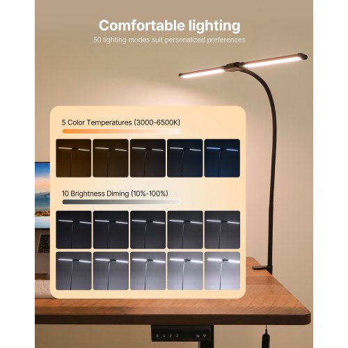 LED Desk Lamp with Clamp Double Head Architect Desk Lamp for Home Office