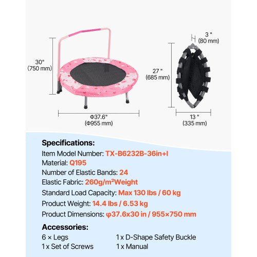 36 Kids Trampoline 3FT Indoor Outdoor Trampoline Foldable Mini Trampoline