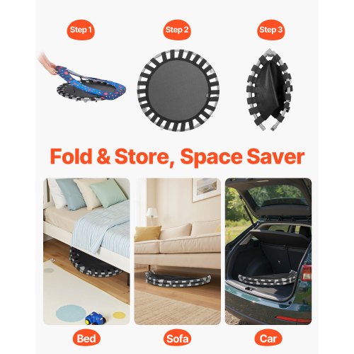 36 Kids Trampoline 3FT Indoor Outdoor Trampoline Foldable Mini Trampoline