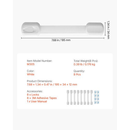 Child Safety Strap Locks 8 Packs Adjustable Baby Proofing Cabinet Locks 3M