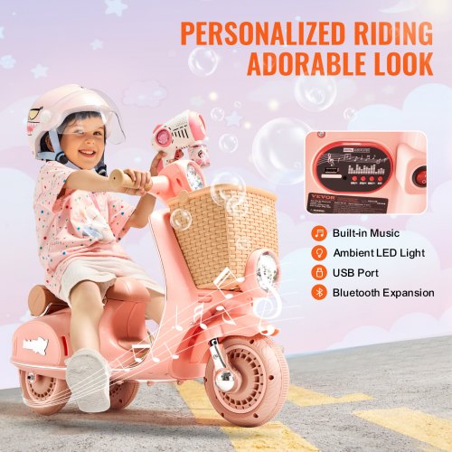 Kids Ride On Motorcycle 6V Battery Powered Electric Motorcycle Trike with Speed
