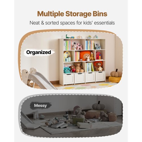 Toy Storage Organizer Wooden Kids Bookshelf With Cabinet 4 Mobile Drawers For