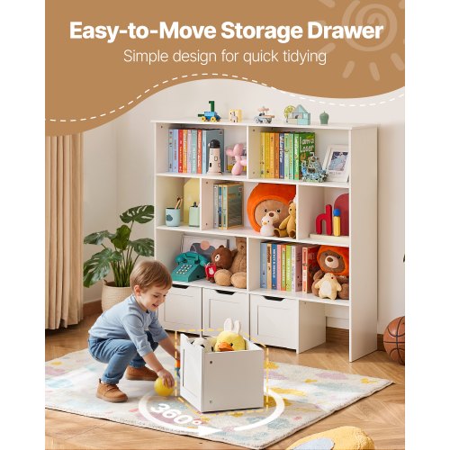 Toy Storage Organizer Wooden Kids Bookshelf With Cabinet 4 Mobile Drawers For