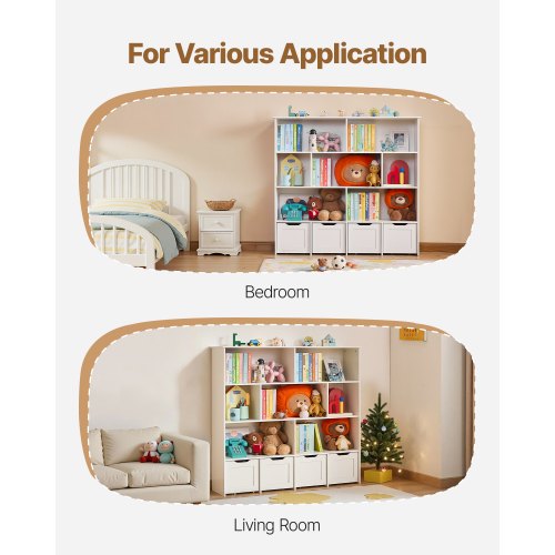 Toy Storage Organizer Wooden Kids Bookshelf With Cabinet 4 Mobile Drawers For