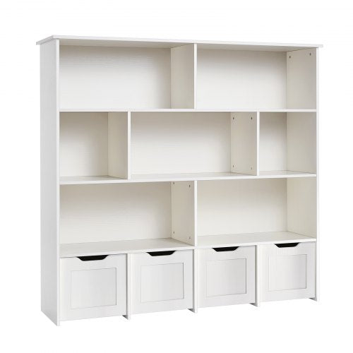 Toy Storage Organizer Wooden Kids Bookshelf With Cabinet 4 Mobile Drawers For