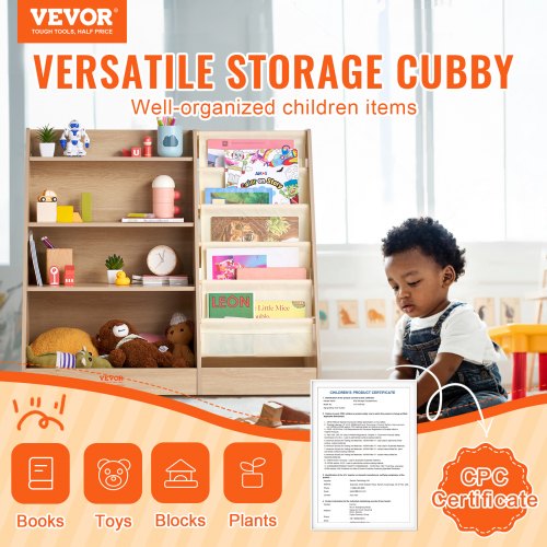 4Tier Kids Wooden Bookshelf SixLayer Sling Bookcase Baby Storage Book
