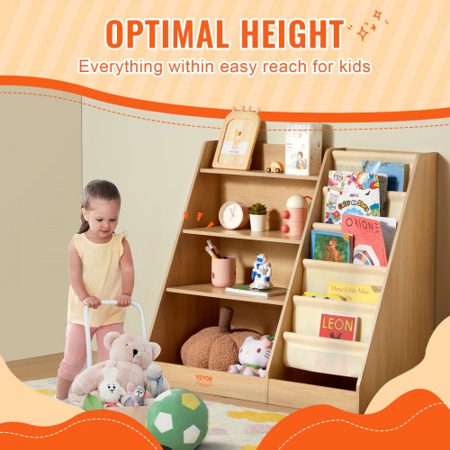 4Tier Kids Wooden Bookshelf SixLayer Sling Bookcase Baby Storage Book