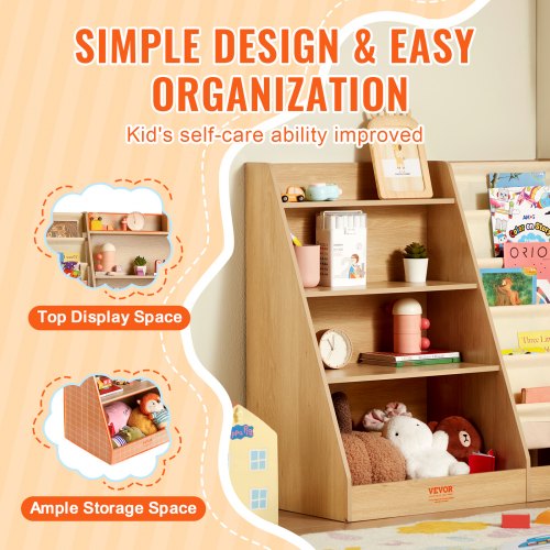 4Tier Kids Wooden Bookshelf SixLayer Sling Bookcase Baby Storage Book