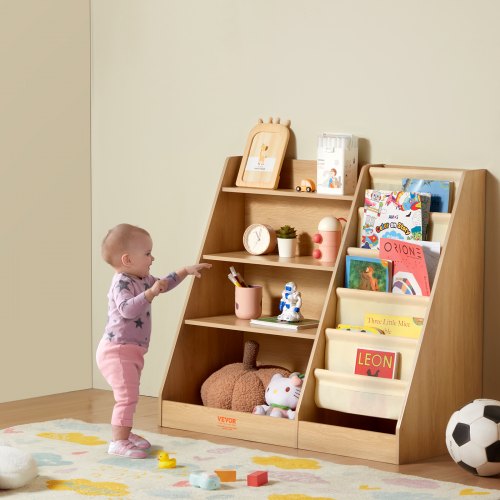 4Tier Kids Wooden Bookshelf SixLayer Sling Bookcase Baby Storage Book