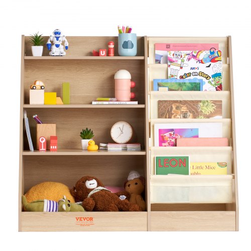 4Tier Kids Wooden Bookshelf SixLayer Sling Bookcase Baby Storage Book