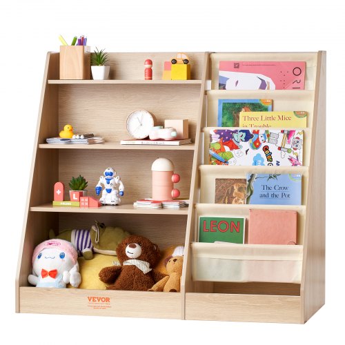4Tier Kids Wooden Bookshelf SixLayer Sling Bookcase Baby Storage Book