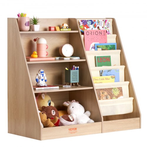 4Tier Kids Wooden Bookshelf SixLayer Sling Bookcase Baby Storage Book