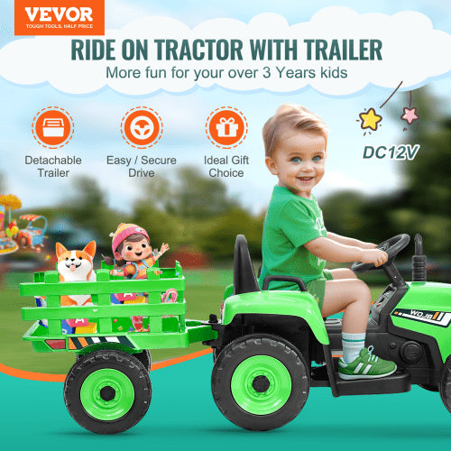 Kids Ride on Tractor 12V Electric Toy Tractor with Trailer Remote Control