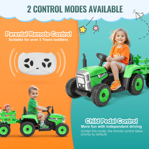 Kids Ride on Tractor 12V Electric Toy Tractor with Trailer Remote Control