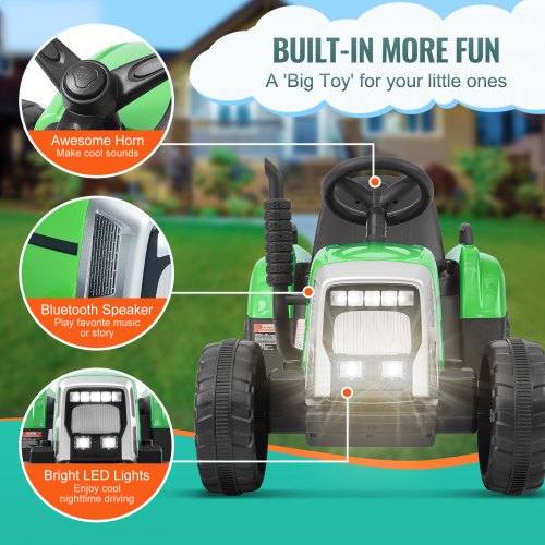 Kids Ride on Tractor 12V Electric Toy Tractor with Trailer Remote Control