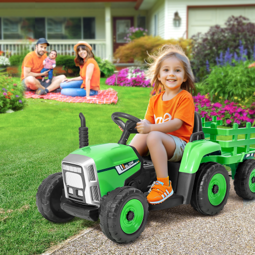 Kids Ride on Tractor 12V Electric Toy Tractor with Trailer Remote Control