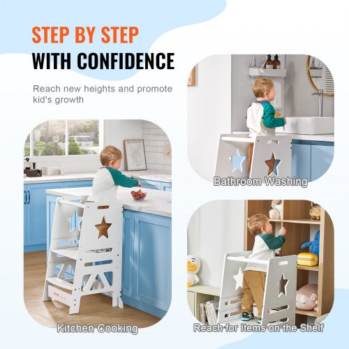 Tower Step Stool 3Level Height Adjustable Toddler Step Stools for Kids