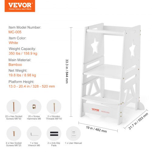 Tower Step Stool 3Level Height Adjustable Toddler Step Stools for Kids