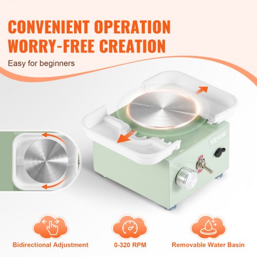Mini Pottery Wheel 0320RPM Adjustable Speed Detachable Basin Forming