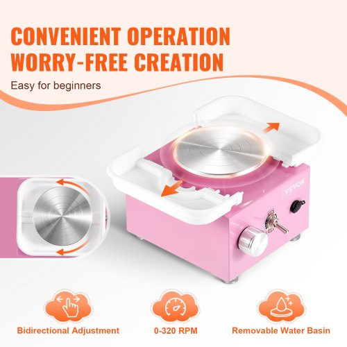 Mini Pottery Wheel 0320RPM Adjustable Speed Detachable Basin Forming