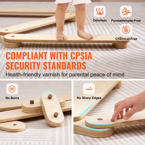 Balance Beam Stepping Stones 3 PCS Wooden Toddler Balance Boards