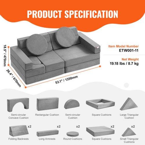 Play Couch Modular Kids Nugget Couch 15pcs Toddler Foam Sofa Couch