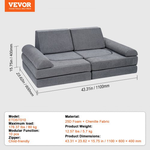 Kids Couch 10Pcs Modular Kids Play Couch Toddler Couch Sofa Bed Kids