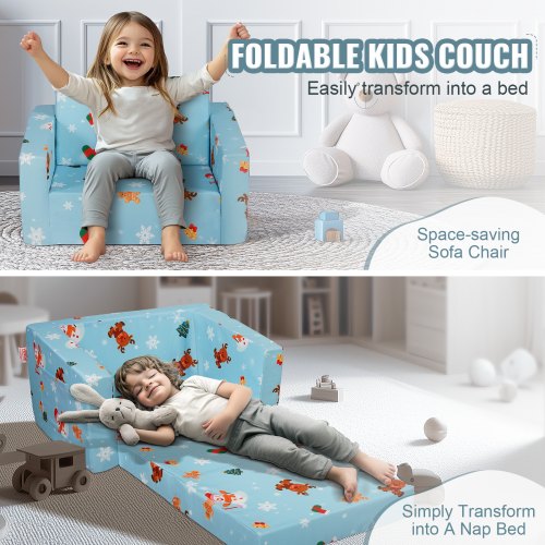 Kids Couch 2in1 Toddler Chairs Comfy Toddler Couch Sofa Bed Fold Out