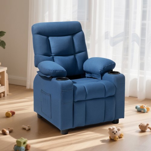 Kids Reclining Chair Toddler Recliner with Cup Holders and Pockets 107° to 126°