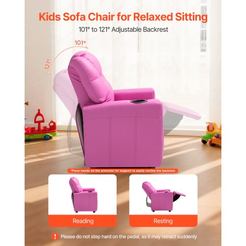Kids Reclining Chair Toddler Recliner with Cup Holder 101° to 121°