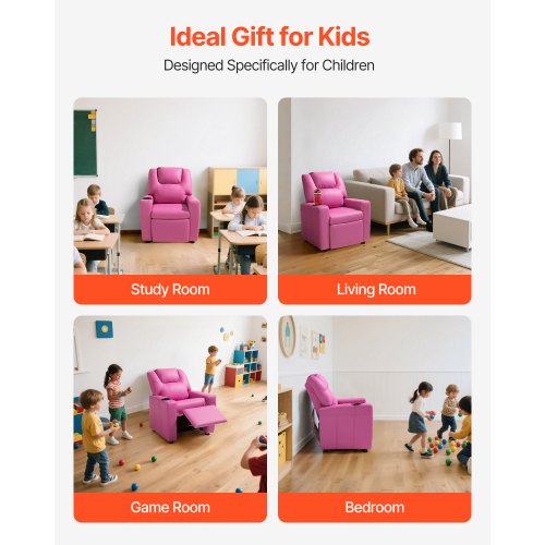 Kids Reclining Chair Toddler Recliner with Cup Holder 101° to 121°