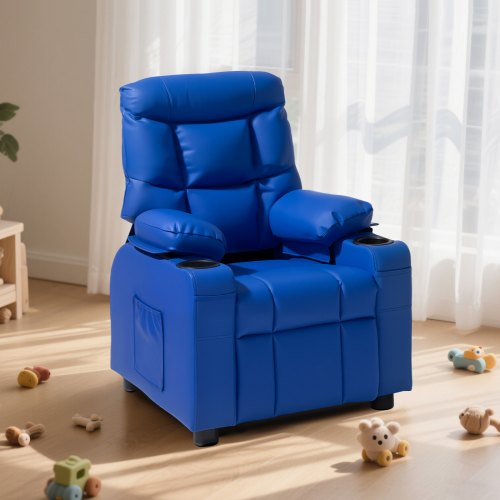 Kids Reclining Chair Toddler Recliner with Cup Holders and Pockets 107° to 126°
