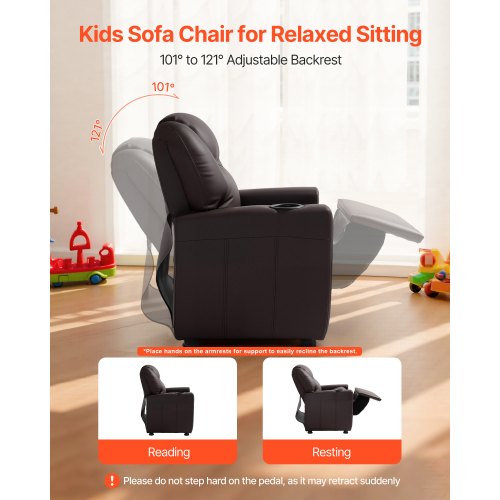 Kids Reclining Chair Toddler Recliner with Cup Holder 101° to 121°